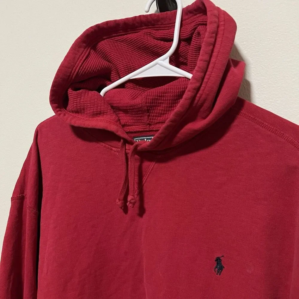 Vintage Polo Ralph Lauren Sweater Mens XXL Red Sport Heavy Hoodie Streetwear 90s